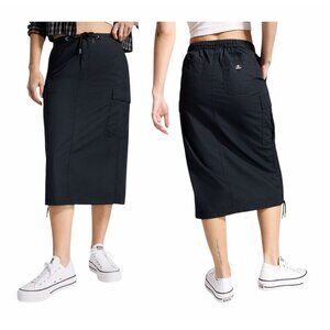 ⭐Converse Womens Maxi Skirt Long Woven Cargo Size XS Black Street Wear 4 Pockets